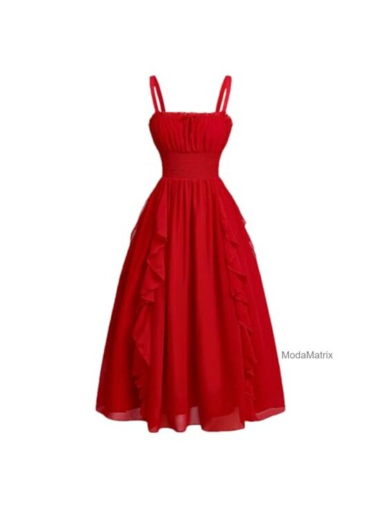 Other - Girls Sleeveless Ruched Ruffle Hem A Line Spaghetti Strap Flowy Sundress Long